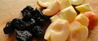 Chopped apples and prunes