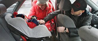 Correct position of the child in the car seat