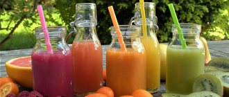 Freshly squeezed juices in jars